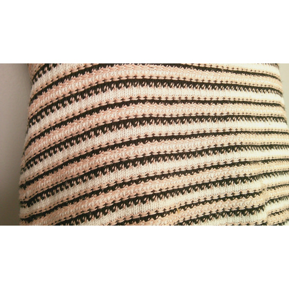 Soho Jeans NY & Co Pink, Black White Striped, Short Sleeve S Knit Sweater Fringe - Picture 5 of 6